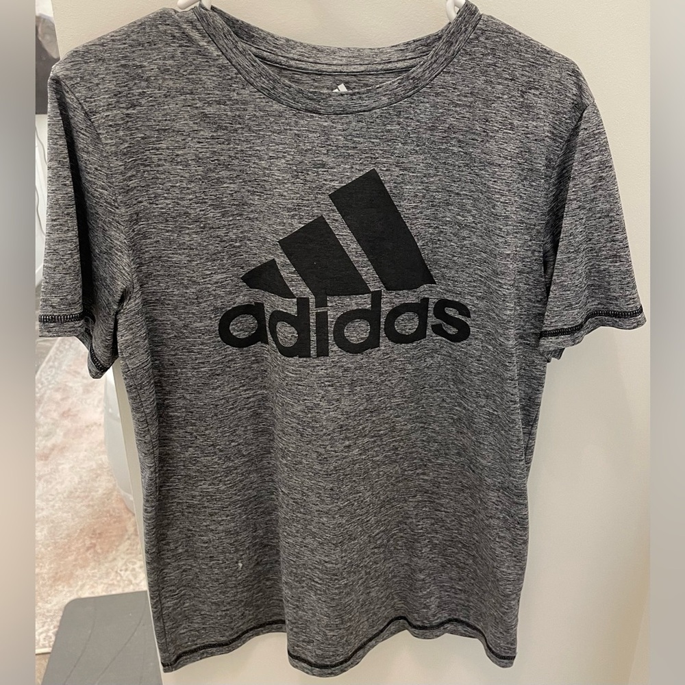 Adidas Heather Gray Tee with Black Emblem